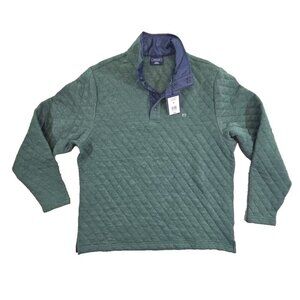 Crown & Ivy Quilted Snap Neck Pullover Top Men's Large Blue Stand-Up Collar NWT